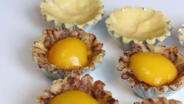 Una Donna Impasta Impasto Uno Stampo Metallico Cuocere Una Torta — Video Stock