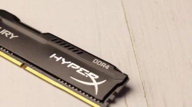 MINSK, BELARUS - NOVEMBER 25, 2019: HyperX Fury 8GB DDR4 RAM. Lies on white painted boards_