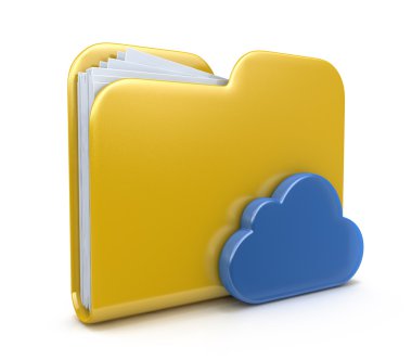 Yellow folder and cloud computing. 3D computer icon isolated on 