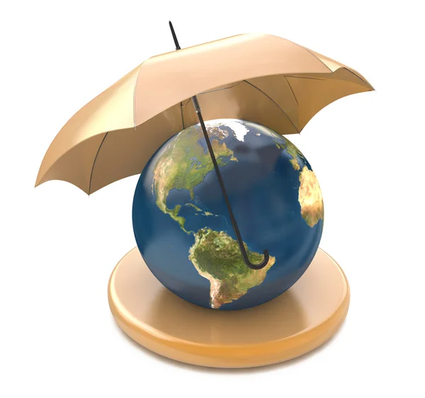 Umbrella over a globe illustration design over a white backgroun — Stock Photo, Image