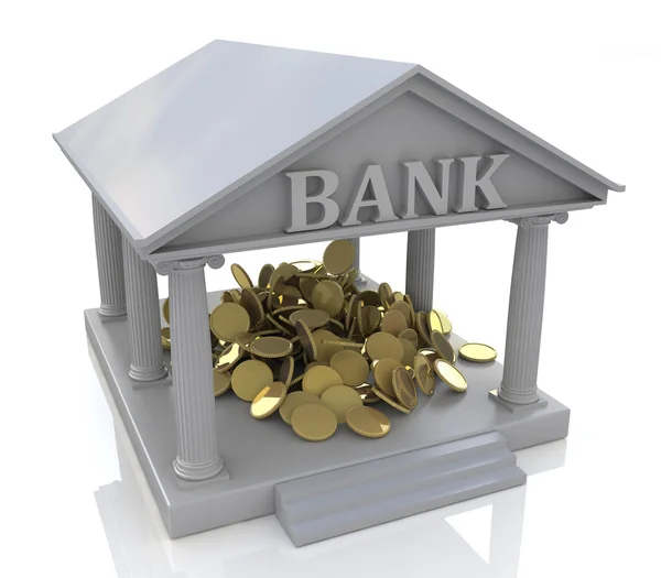 Banca 3D e monete d'oro — Foto Stock