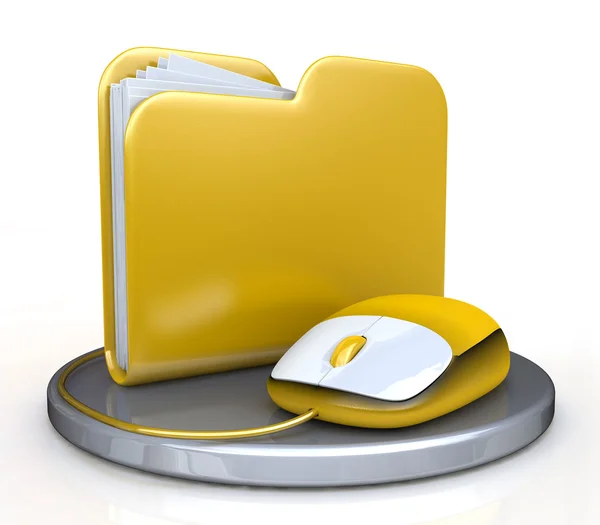 コンピューターのマウスと黄色のフォルダー — ストック写真