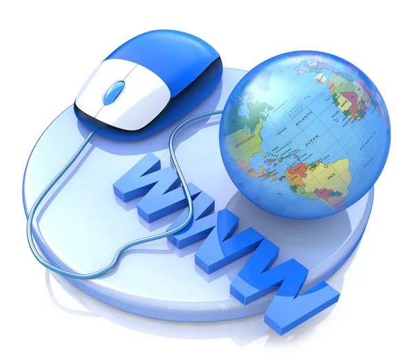 Computer mouse connected to a globe. 3d illustration WWW concept — Stock Photo, Image