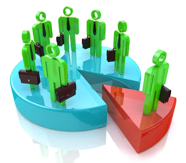 Pasta grafiği kavramsal 3d çizim üzerinde duran birçok insanlar