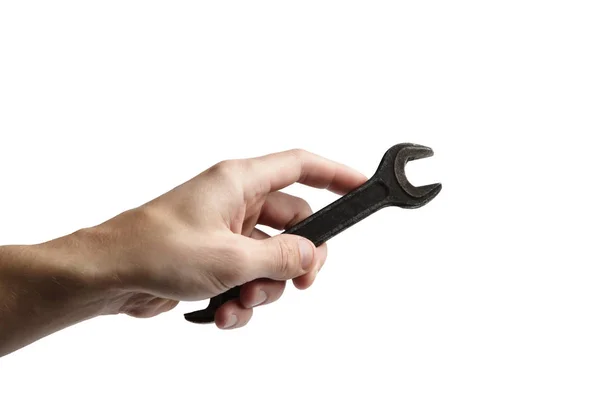 Hand hold spanner tool in hand — Stock Photo, Image