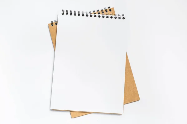 Top View Messy White Desk Blank Notebook Middle — Stock Photo, Image