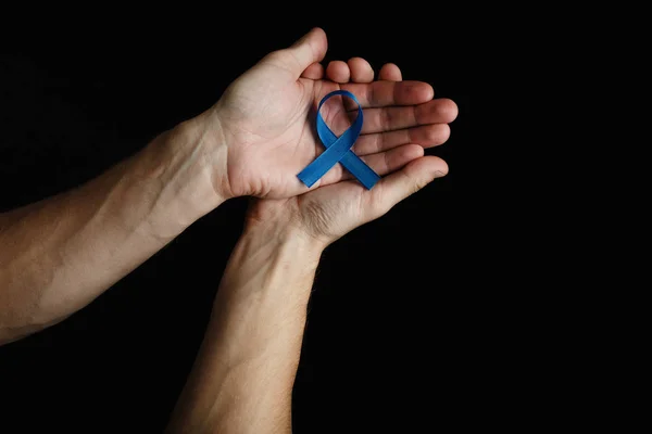 Prostate cancer ribbon, colon cancer concept, blue ribbon — Stock Photo, Image