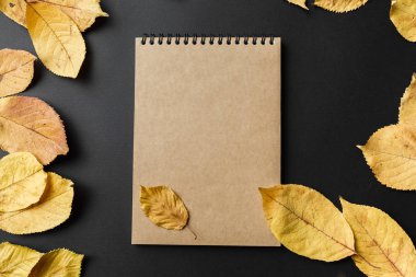 Kraft defter defter işçiliği siyah arka plan üzerine