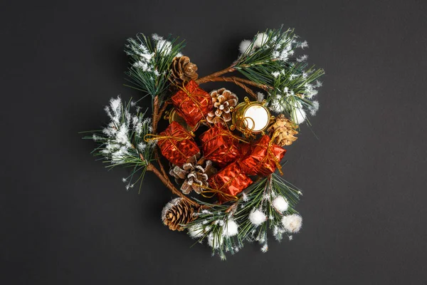 크리스마스와 새 해 선물, 사슴, 별 및 fi와 배경 — 스톡 사진