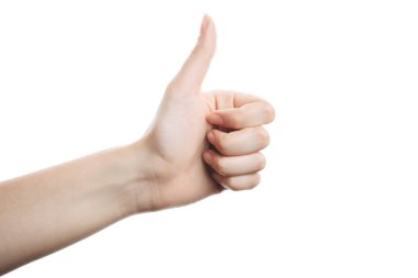 güzel kadın el açık bir avuç içi ile ok gösterir.