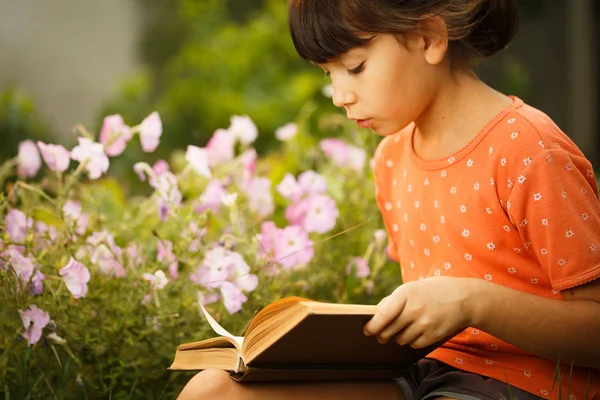 Cute girl is reading outdoors on an sunny day, international literacy day.