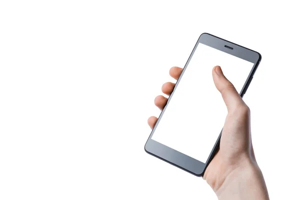Smartfon w ręce na białym tle — Zdjęcie stockowe