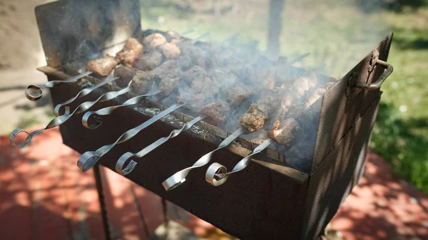 Mięso smażone na węglu, kuchnia azjatycka — Zdjęcie stockowe