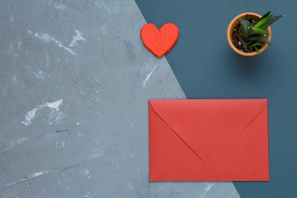 red envelope, heart and green flower