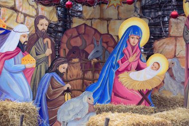 Şehir parkında noel doğumu sahnesi.