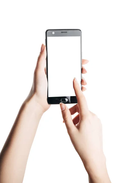 Dotknięcie ekranu smartfona na białym tle — Zdjęcie stockowe