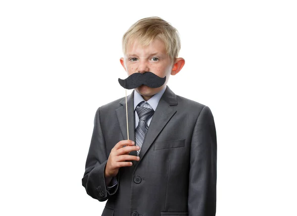 Child with a mustache on white isolated background — Stock Fotó