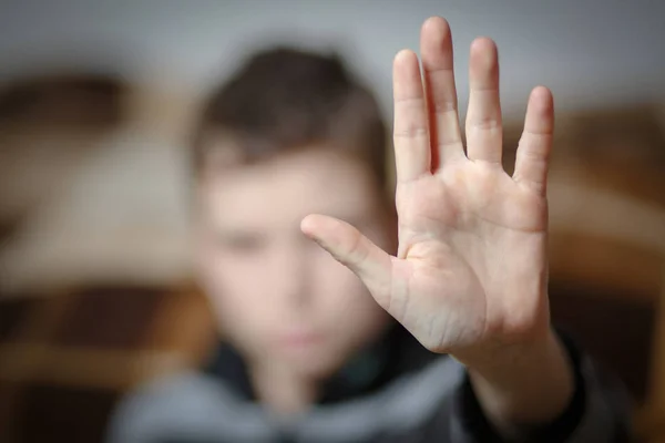 Parar mão de criança, sinal de anti-violência — Fotografia de Stock