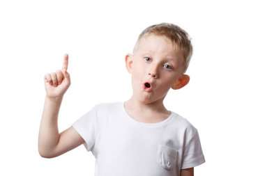 little boy showing index finger up