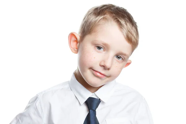 Boy in a white shirt with tieisolated background — Stockfoto