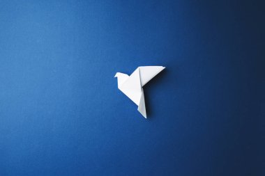 Mavi izole arkaplanda kağıt güvercin.