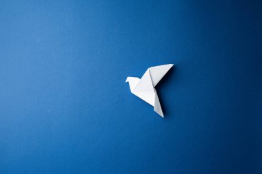 Mavi izole arkaplanda kağıt güvercin.