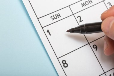 first day on paper calendar close-up. 