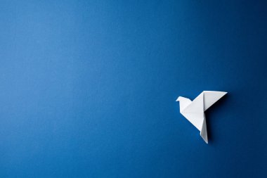 Mavi izole arkaplanda kağıt güvercin.