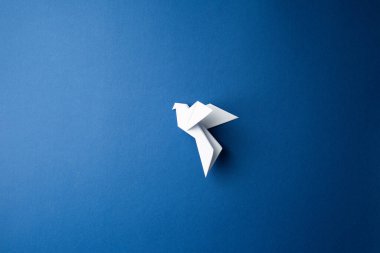 Mavi izole arkaplanda kağıt güvercin.