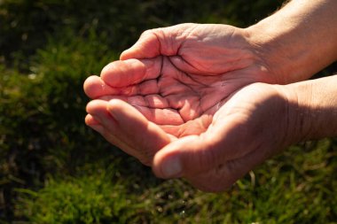 İnsan elleri kristal gibi berrak suyu tutar.