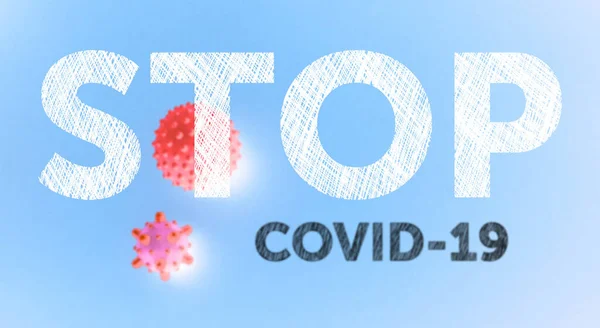 virus on blue background with text stop covid-19