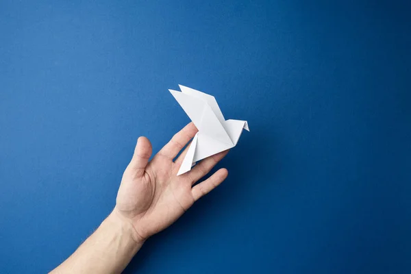 Paloma de papel sobre un fondo azul aislado . —  Fotos de Stock