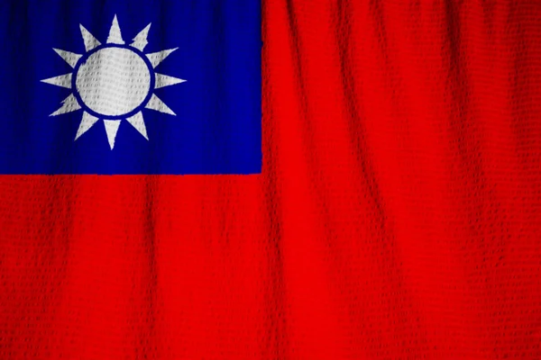 Closeup of Ruffled Taiwan Flag, Taiwan Flag Blowing in Wind