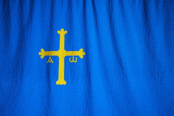 Closeup of Ruffled Asturias Flag, Asturias Flag Blowing in Wind — Stock Photo, Image