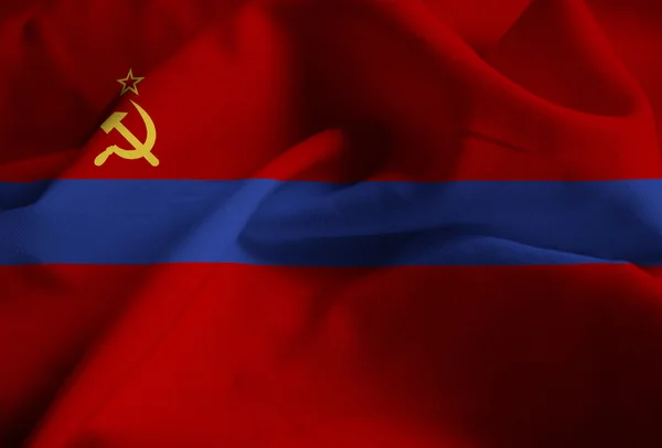 Närbild av ruggig armeniska Ssr flagga, armeniska Ssr flagga blåser i vinden — Stockfoto
