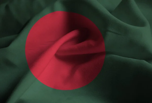 Closeup of Ruffled Bangladesh Flag, Bangladesh Flag Blowing in Wind
