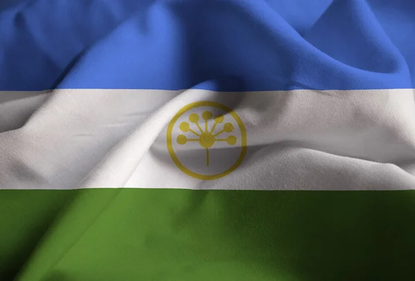 Closeup αναστατωμένα Bashkortostan Flag, Flag Bashkortostan πνέει στον άνεμο — Φωτογραφία Αρχείου