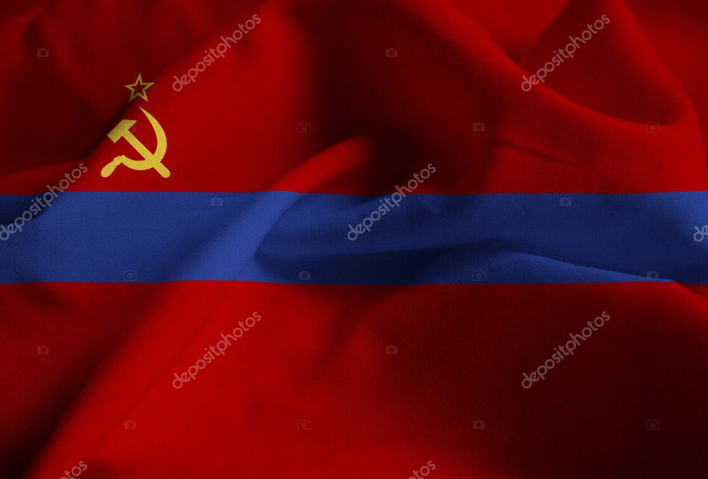 Closeup of Ruffled Armenian SSR Flag, Armenian SSR Flag Blowing in Wind