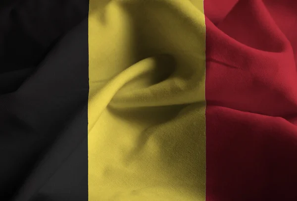 Closeup of Ruffled Belgium Flag, Belgium Flag Blowing in Wind