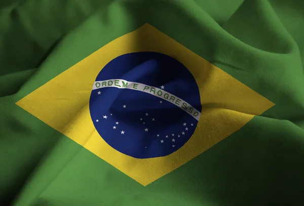 Closeup of Ruffled Brasil Bandeira, Brasil Bandeira Soprando no Vento — Fotografia de Stock