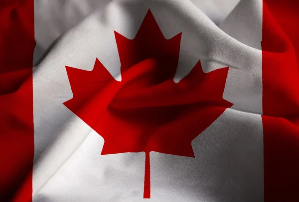 Closeup of Ruffled Canada Flag, Canada Flag Blowing in Wind