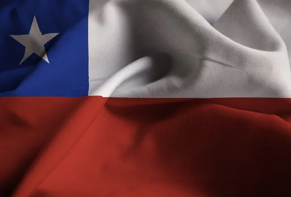 Closeup of Ruffled Chile Flag, Chile Flag Blowing in Wind
