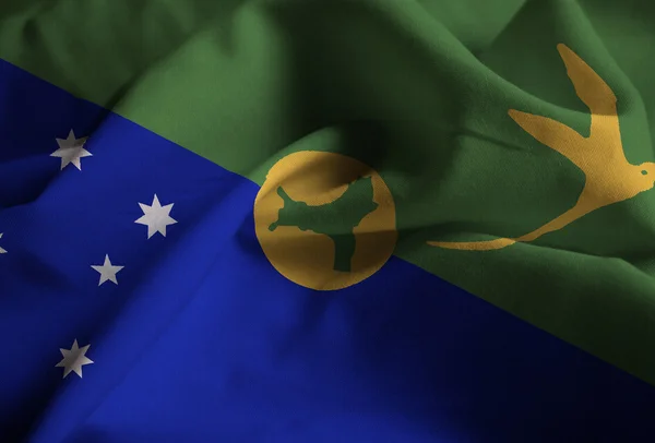 Closeup of Ruffled Christmas Island Flag, Christmas Island Flag Blowing in Wind