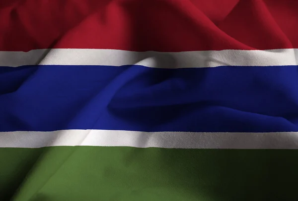 Primer plano de la bandera de Gambia con volantes, la bandera de Gambia soplando en el viento — Foto de Stock
