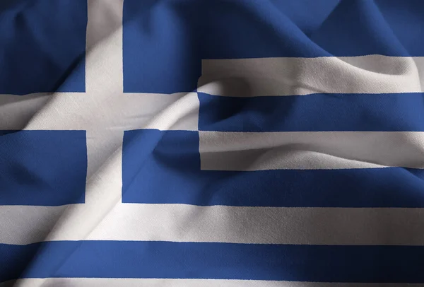 Primo piano della bandiera della Grecia increspata, Grecia Bandiera che soffia nel vento — Foto Stock