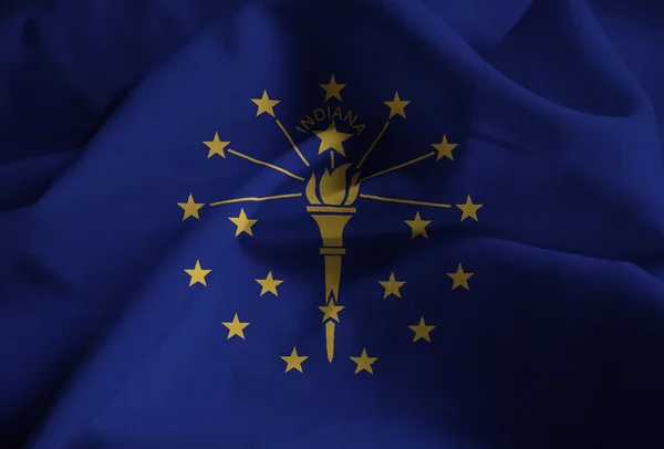 Closeup of Ruffled Indiana Flag, Indiana Flag Blowing in Wind — Stock Photo, Image