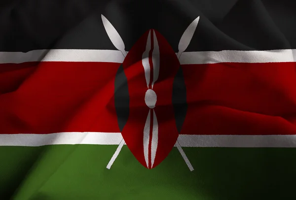 在风中吹皱的肯尼亚国旗，肯尼亚国旗的特写 — 图库照片