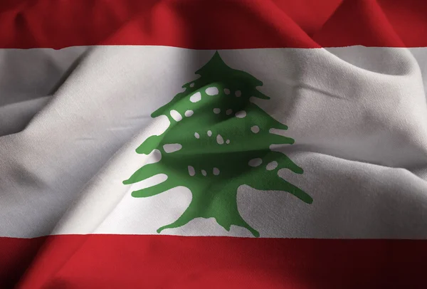 Closeup of Ruffled Lebanon Flag, Lebanon Flag Blowing in Wind — Stock Photo, Image