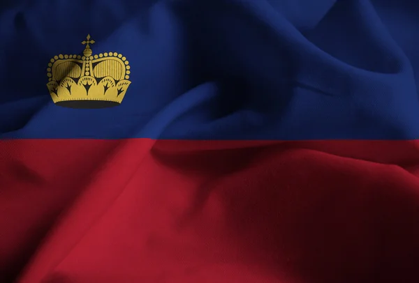 Close-up van gegolfde Liechtenstein vlag, Liechtenstein vlag waait in de Wind — Stockfoto