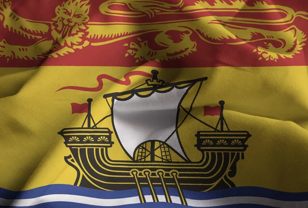 Primer plano de la bandera de Nuevo Brunswick con volantes, bandera de Nuevo Brunswick soplando en el viento — Foto de Stock